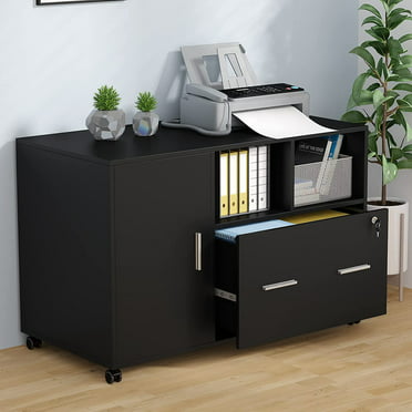 Bedroom Storage Cabinet Printer Side Cabinet Modern Lateral Mobile Filing Cabinets with Wheels Open Storage Shelves for Home White Barcley Wood File Cabinets with Lock